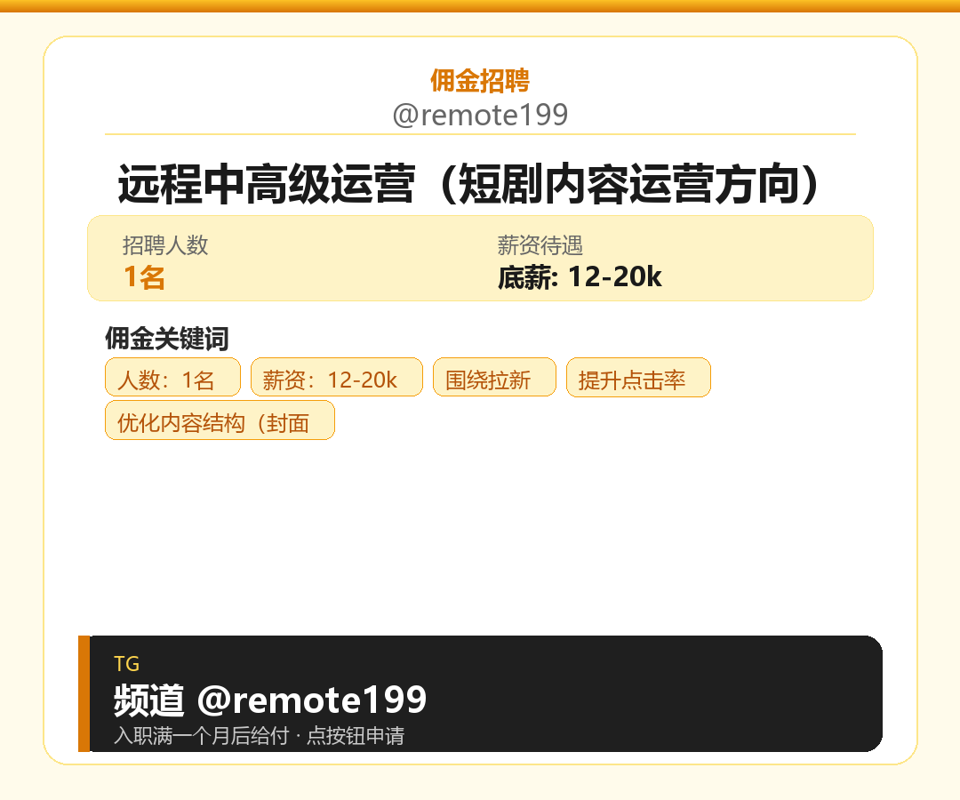 远程中高级运营（短剧内容运营方向）岗位配图