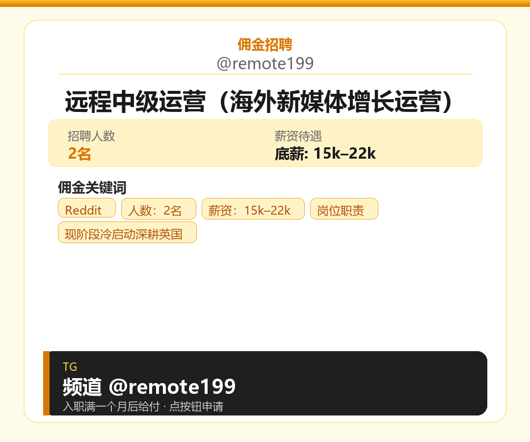 远程中级运营（海外新媒体增长运营）岗位配图