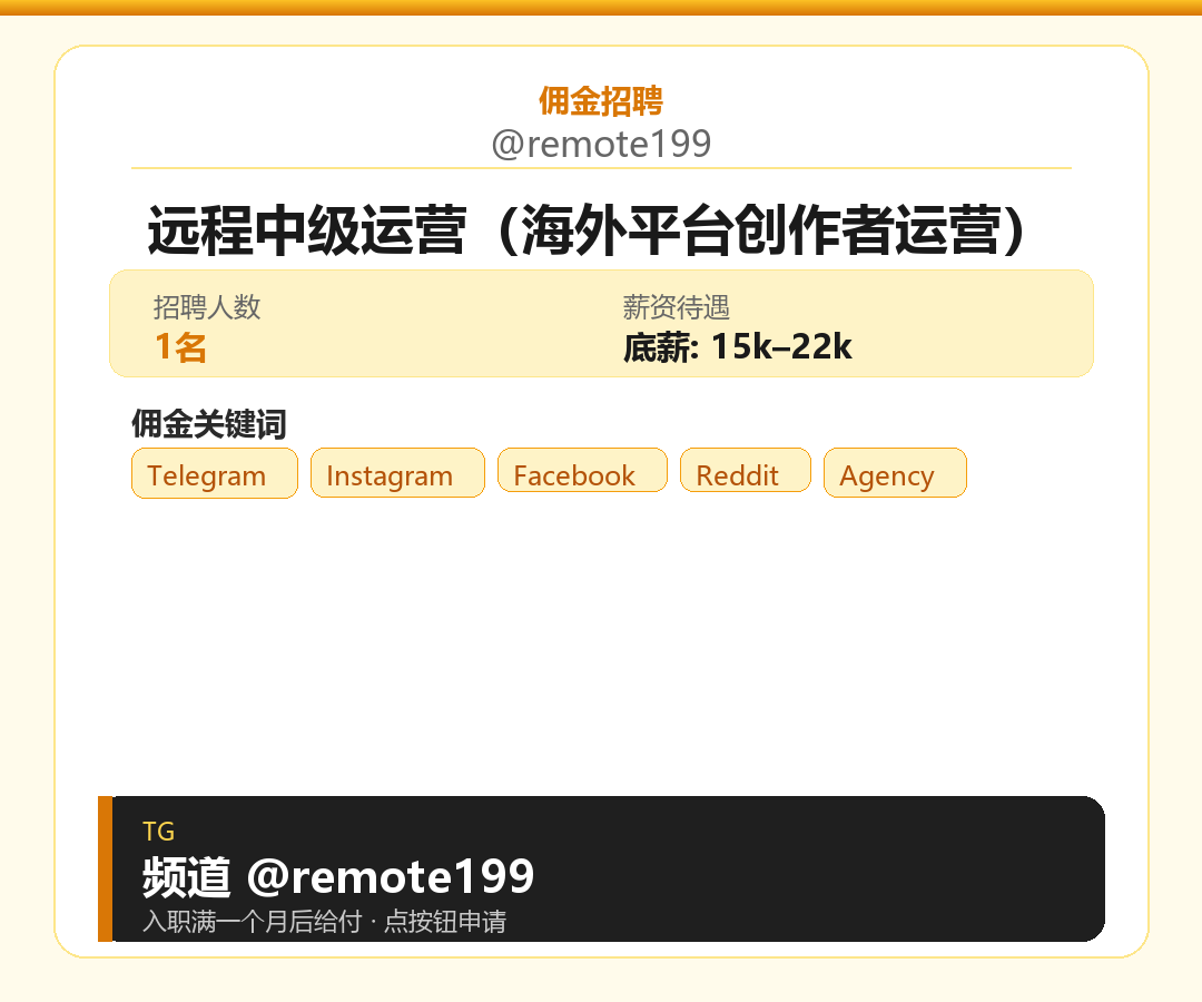 远程中级运营（海外平台创作者运营）岗位配图
