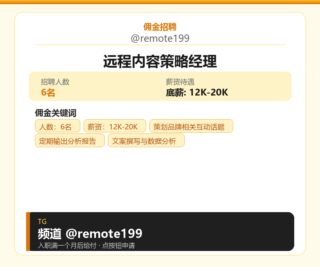 远程内容策略经理岗位配图