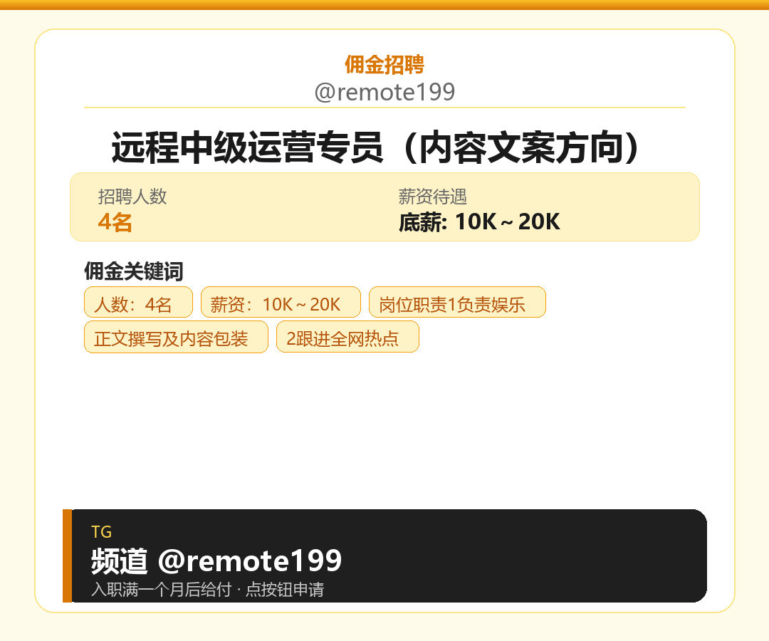 远程中级运营专员（内容文案方向）岗位配图
